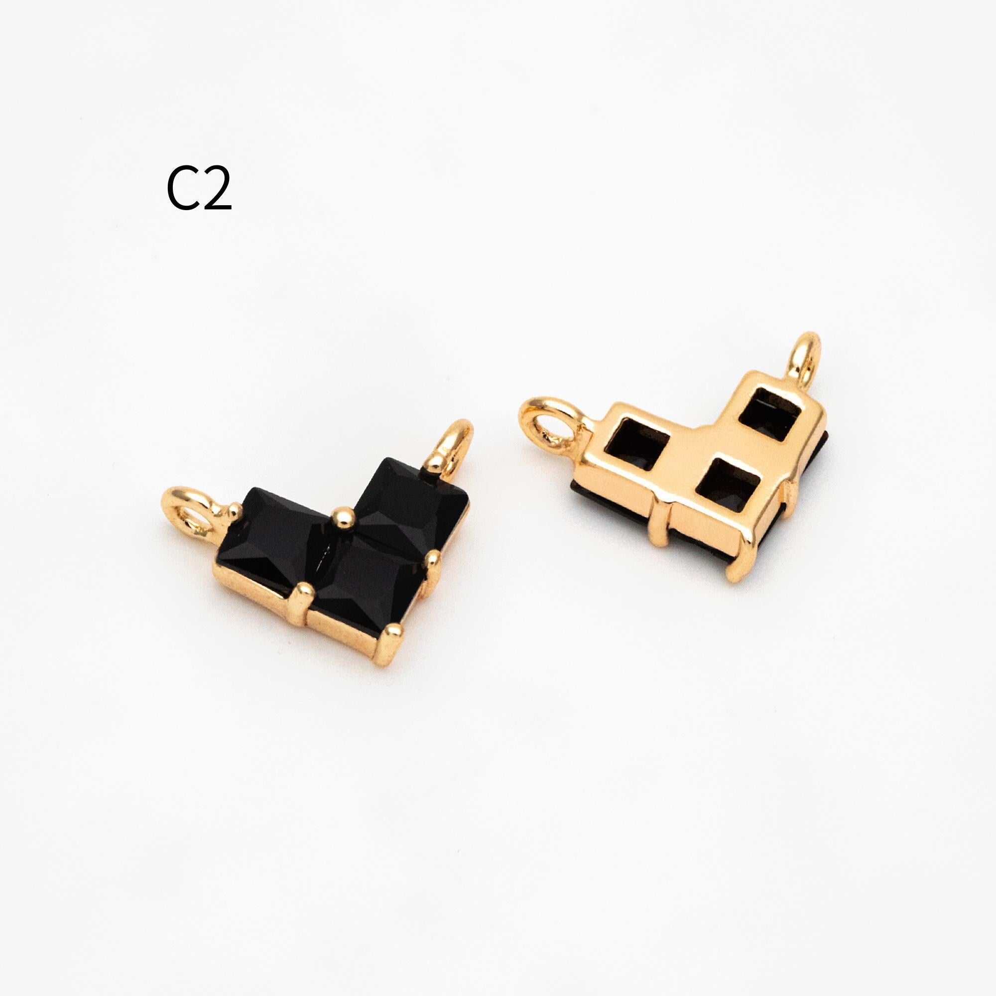 4pcs CZ Pave Gold Round/ Heart/ Rhombus Connectors, Gold Geometric Necklace Pendants (GB-215)